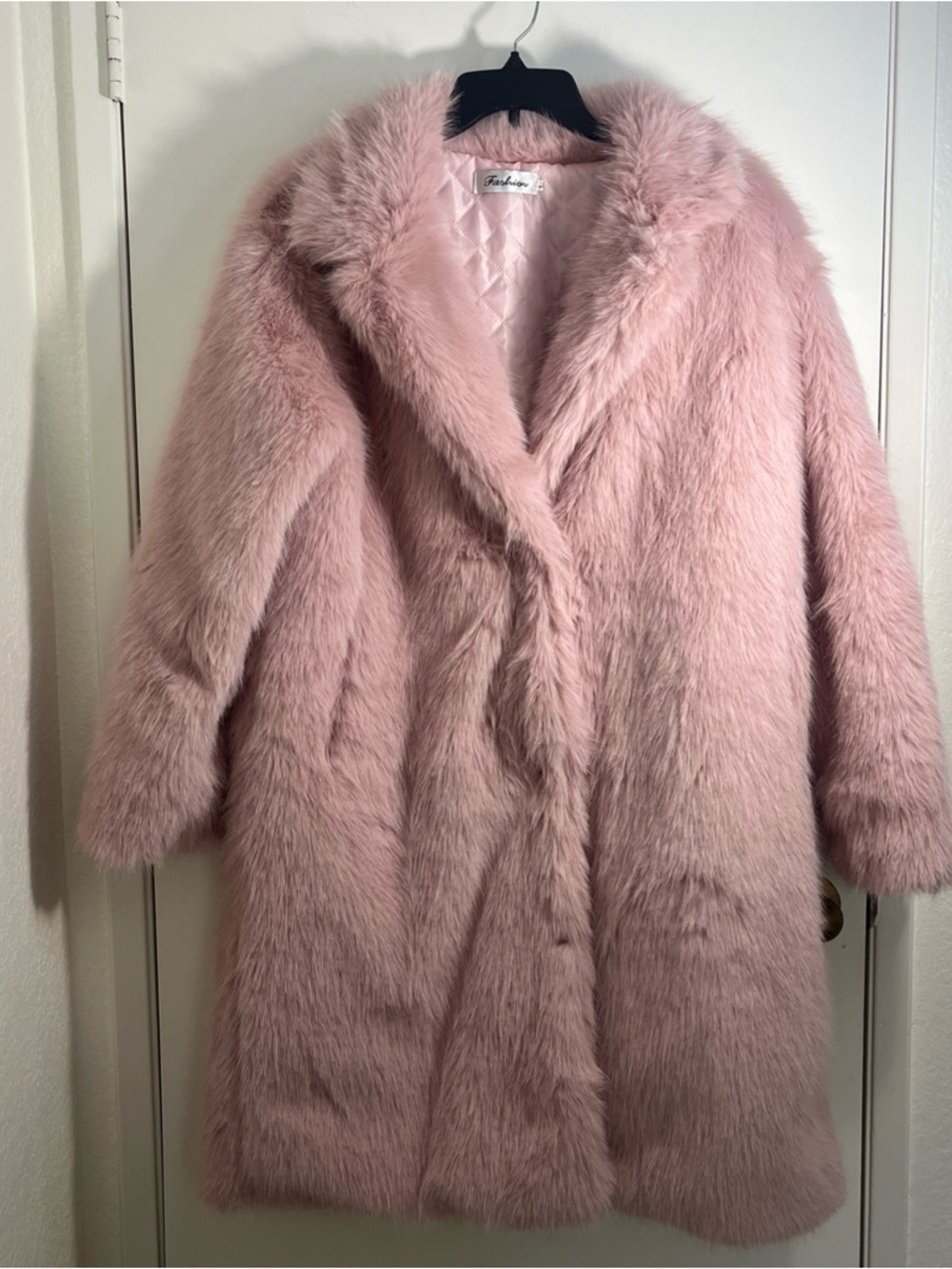 Faux Fur Pink Coat Large Plush Long Y2K Quilted Interior Soft Glam Mob Wife